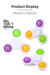 Three-sided white fidget spinner with colorful silicone push bubbles in macro display