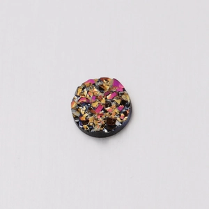 Detailed view of 6mm round resin druzy stone with sparkling colorful mosaic texture