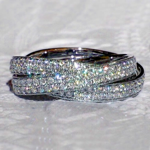 Multi Layer Crossed Band Ring Copper Micro Pave Zircon Elegant Banquet Jewelry For Women