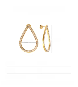 Detail specifications of golden teardrop crystal earrings in polished stainless steel