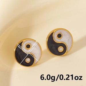 Yin Yang 304 stainless steel stud earrings in gold finish with 1.6cm diameter size