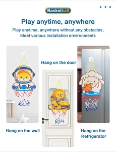 Versatile indoor kids basketball hoops with astronaut shiba and lion cartoon backboards