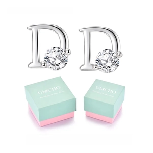 Boucles d'oreilles lettre D en argent 925 avec zircon et boîte cadeau vert menthe