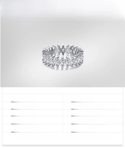 Detail of s925 silver marquise-cut eternity ring for women with polished finish