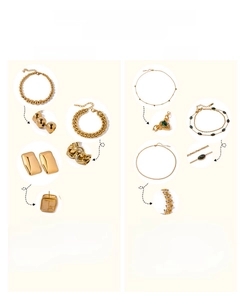 Detailed view of 18K gold vacuum plating on hollow C-shape stainless steel earrings