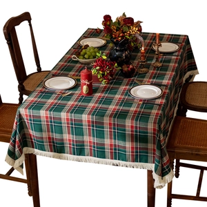 British style red and green plaid tablecloth with tassels for festive dining decor