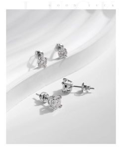 Macro detail of 1 carat moissanite silver earrings with secure screw-back design