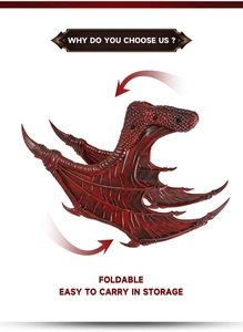 Macro view of foldable red dragon wings showing scales and compact storage design