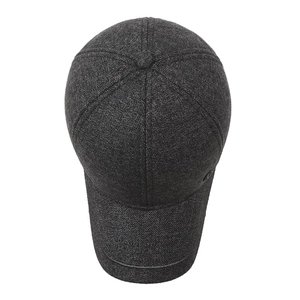 Deep grey winter baseball cap for men with warm ear flaps and wool blend texture