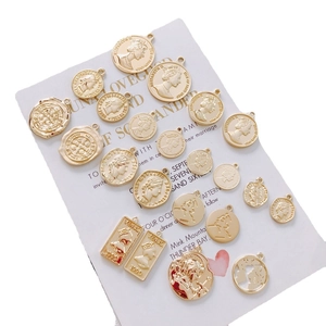 Golden alloy coin pendants with Elizabeth II and Venus motifs for DIY jewelry making