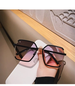Macro view of gradient oversized sunglasses lenses with premium black half-rim frames