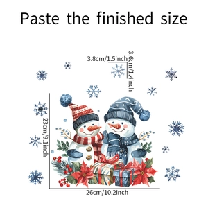 Close-up of Christmas snowman wall decal showing product dimensions and finish size