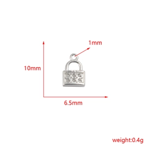 Macro view of a small silver stainless steel lock charm with precise size dimensions