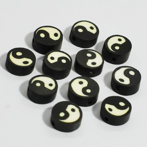 10mm black and white yin yang clay spacer beads for DIY jewelry and bracelet making