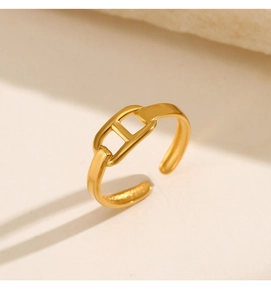 Detailaufnahme des goldenen verstellbaren H-Rings auf matter Oberfläche