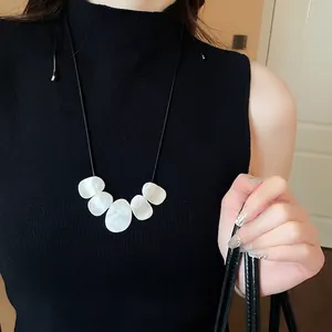 Irregular Geometric Alloy Pendant Long Necklace Leather Cord Sweater Chain Minimalist Niche Fashion Jewelry For Women