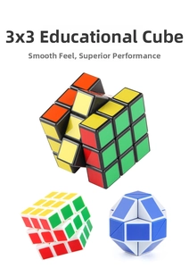 Three-piece puzzle toy set featuring 3x3 speed cubes and a blue-white snake ruler cube