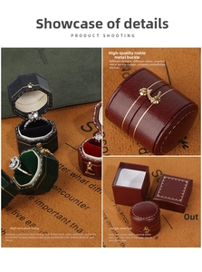 Detail of luxury ring boxes with velvet lining and gold buckles in multiple colors