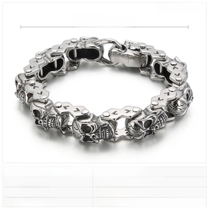 Détails du bracelet à maillons crâne gothique en acier inoxydable, taille 220x14mm