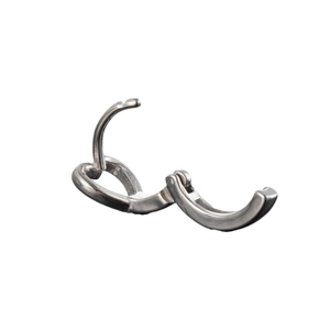 Polished silver stainless steel heart huggie hoop earrings with hinged closure