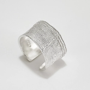 925 Sterling Silver Wide Open Ring Irregular Concave Convex Mesh Texture Adjustable Minimalist Vintage Jewelry For Women