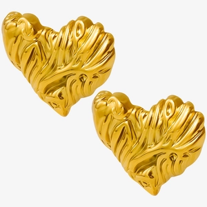 Irregular Texture 304 Stainless Steel Heart Stud Earrings For Women Lava Style Gold Silver Plated Fashion Earring Jewelry