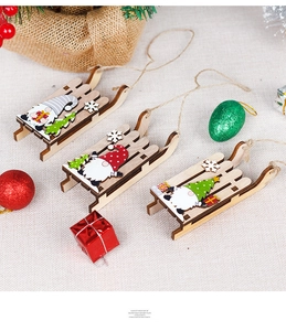 Three creative wooden gnome sleigh hanging ornaments for DIY Christmas tree decorations