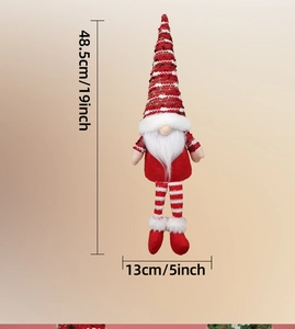 Detailed size chart of Christmas gnome with long striped legs and red knitted hat