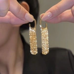 Copper Long Tassel Drop Earrings Minimalist Elegant C-Shape Metal Chain Dangle For Women Fashion Jewelry Accessories