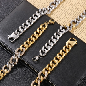 Iced out cuban link bracelets in gold and silver finish with sparkling rhinestones