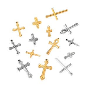 Vintage stainless steel cross pendants in gold and silver for DIY jewelry making