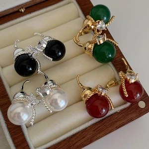 Gold plated gourd earrings with zircon and colorful acrylic beads in retro style