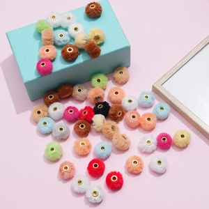 20mm colorful faux rabbit fur pompoms with gold metal rings for DIY jewelry craft