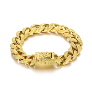 Luxury gold Cuban link bracelet with sandblasted texture and rectangular clasp for men