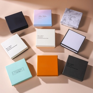 Minimalist square jewelry gift boxes in multiple colors and marble patterns