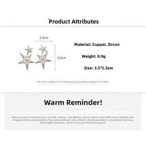 Detailed size specifications of star pendant earrings with zircon and silver pins
