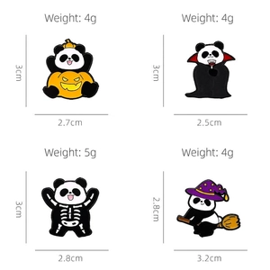 Halloween panda enamel pin set featuring pumpkin vampire and ghost costumes for backpacks