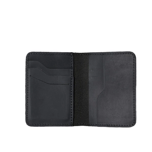 Slim crazy horse leather wallet in black with multiple card slots and internal compartments