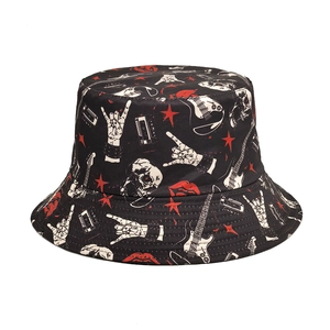 Rock Punk Bucket Hat Polyester Guitar Skull Print Outdoor Sun Protection Streetwear Vintage Style Unisex