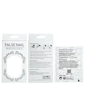 Extra long white French square press-on nails set with instructions and glue sticker