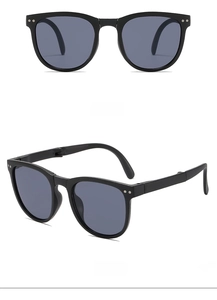 Lunettes de soleil pliables pour enfants noires avec verres gris, vues de face et de profil