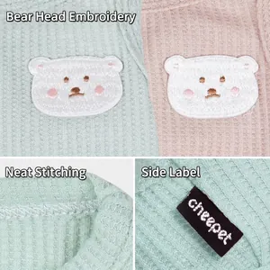 Breathable waffle pet vest for small dogs featuring cute bear embroidery and premium stitching