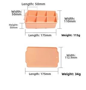 Detailed dimensions of a food-grade coral pink 6-cavity silicone ice cube tray with lid