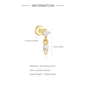 Detailed spec sheet showing a gold S925 sterling silver star earring with AAAAA zircon