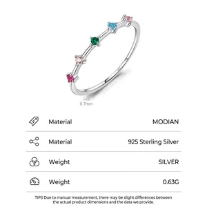 Minimalist S925 sterling silver ring with five small colorful cubic zirconia stones