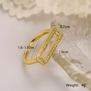 Detailed size specifications for the gold-plated hollow ring with cubic zirconia stones