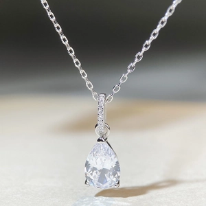 Minimalist S925 sterling silver necklace with a sparkling pear-shaped zircon pendant