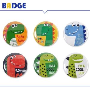 Set of 6 colorful cartoon dinosaur tinplate badges for children's birthday party decoration