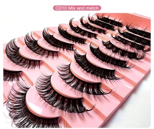 Macro shot of 10 pairs of Russian volume false eyelashes with dense curled design