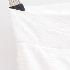 Pantalon large blanc décontracté pour femme avec taille haute élastique texturée